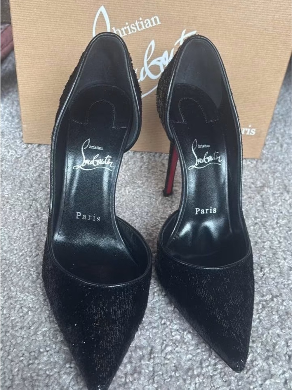 Christian Louboutin Black Pointed-Toe D'Orsay Stilettos with Red Soles